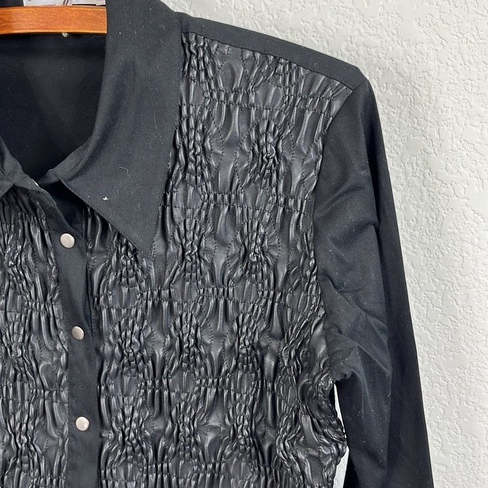 Anne Fontaine Devant VTG Leatherette Stitched Snap Down Blouse Tailored